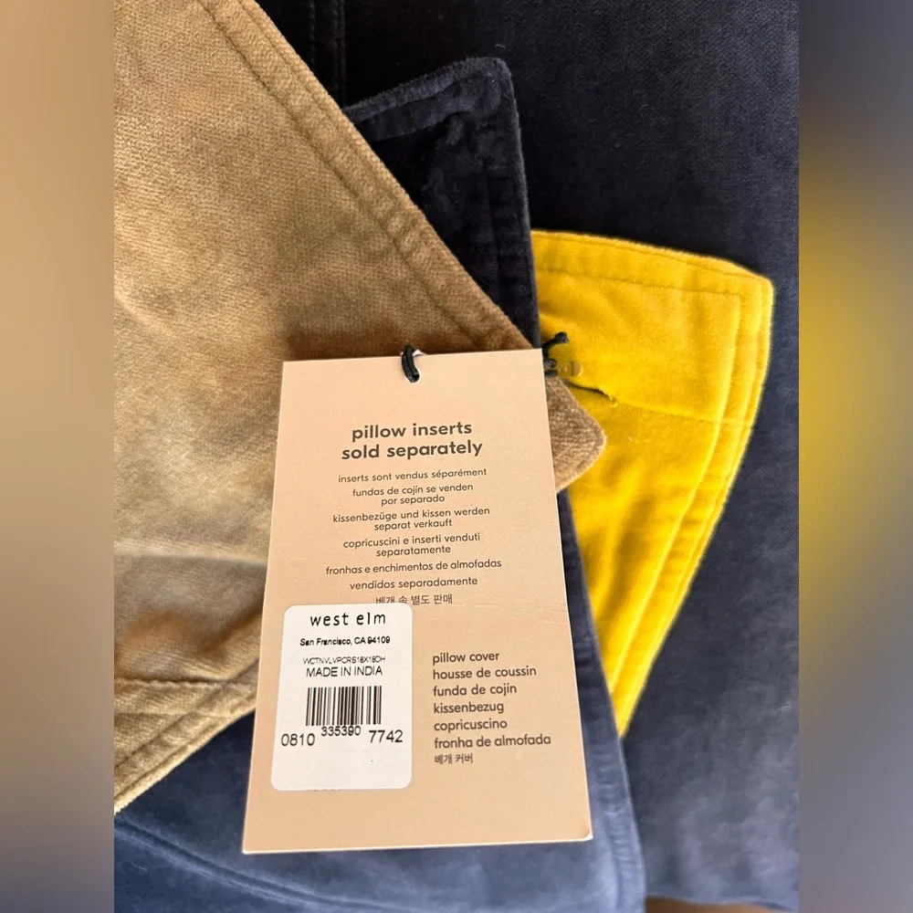 West Elm Velvet Washable Throw Pillow Cover Case Gold Yellow 18x18 Boho Chic